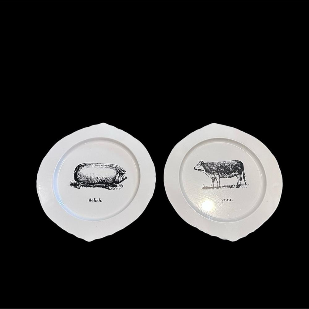 Set of 2 White Farm Animal Plates